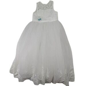 Flower Girl Wedding Pagent Junior Bridesmaid Dress Girls 8-9 White Tulle Overlay